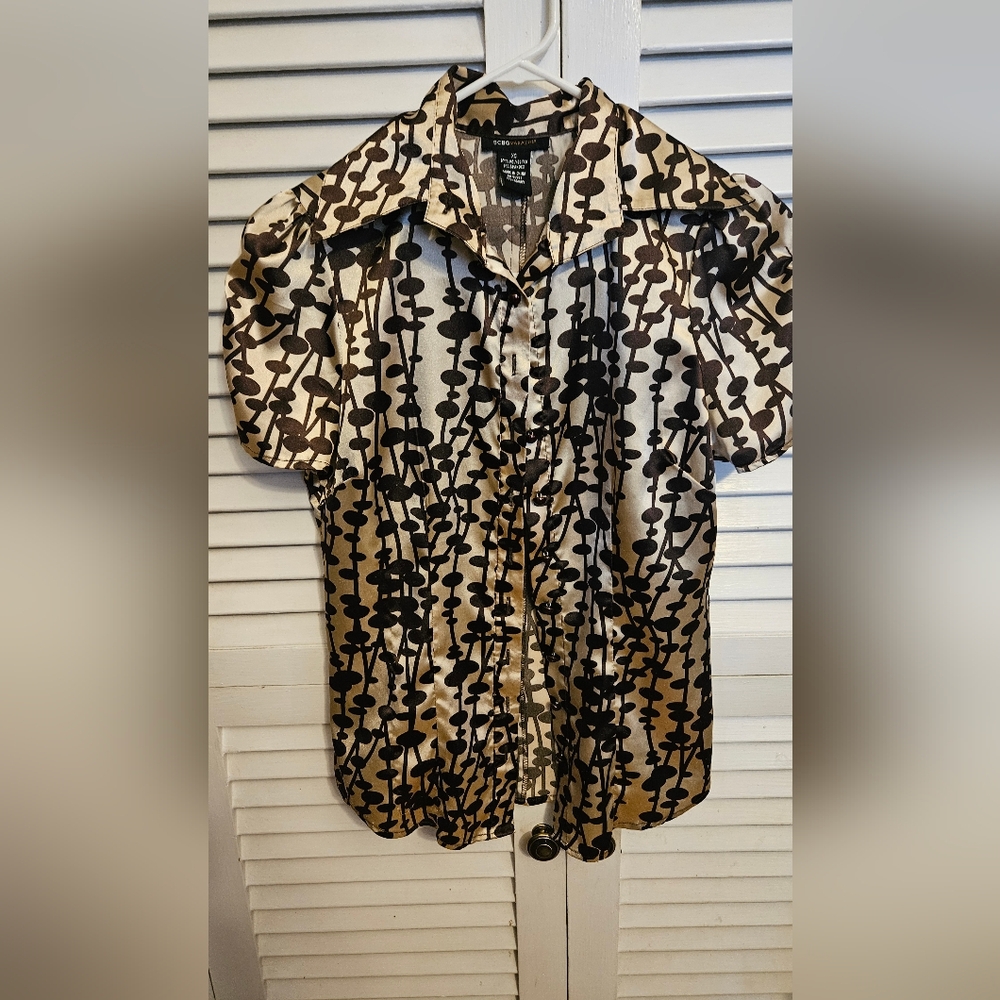 Chic Brown and Tan BCBG Patterned Blouse